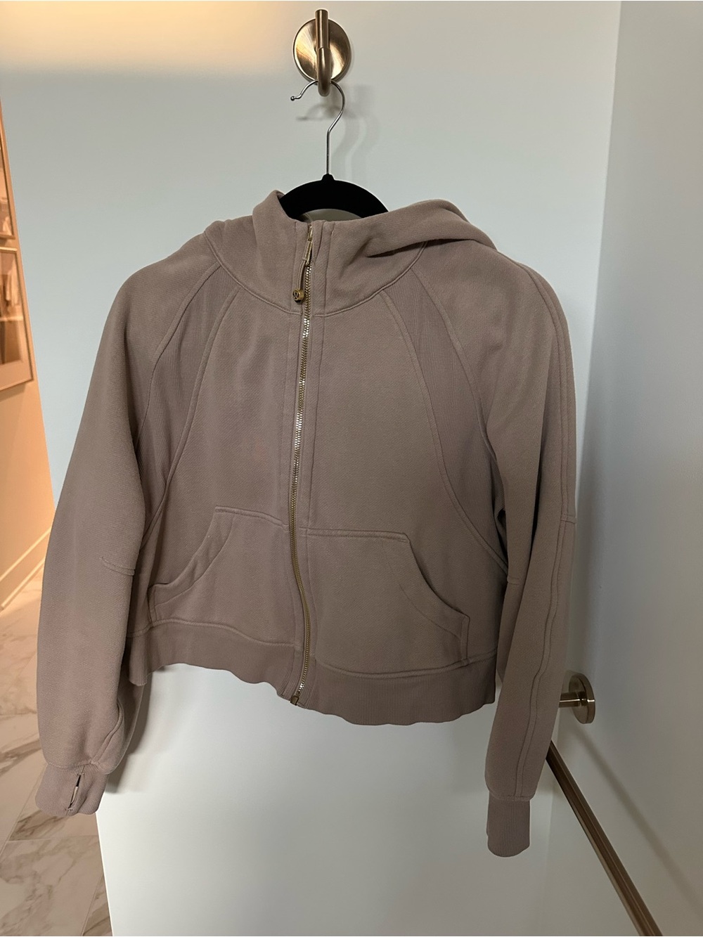 lululemon athletica Taupe Cropped Zip-Up Hoodie